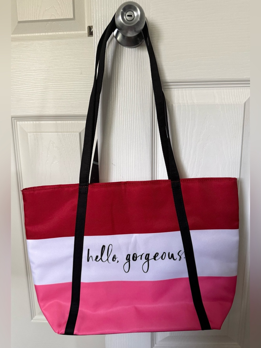 kate spade Red, White & Pink Striped Tote with Black Straps
